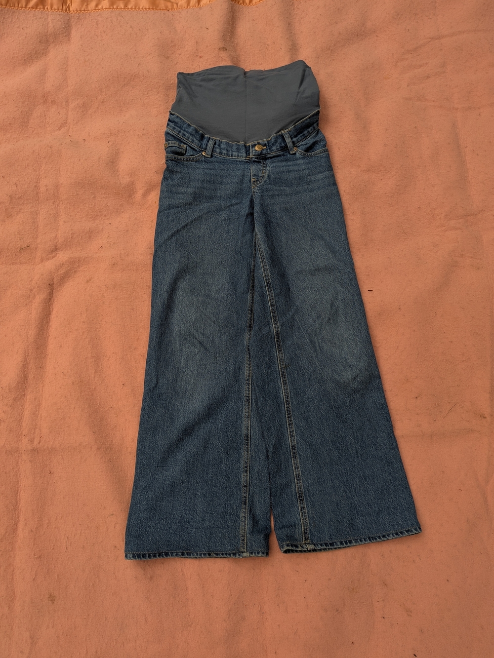 H&M Blue Denim Wide-Leg Maternity Jeans with Gray Panel